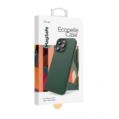 Чехол защитный VLP Ecopelle Case с MagSafe для iPhone 15 Pro, темно-зеленый - фото 3