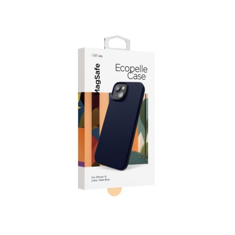 Чехол защитный VLP Ecopelle Case с MagSafe для iPhone 15, синий - фото 4