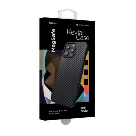 Чехол защитный VLP Kevlar Case с MagSafe для iPhone 15 ProMax, черный - фото 3