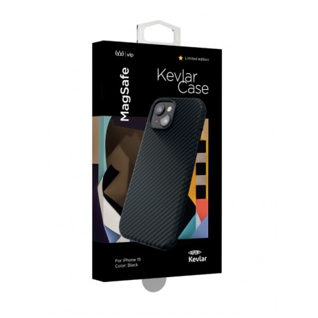 Чехол защитный VLP Kevlar Case с MagSafe для iPhone 15, черный - фото 3