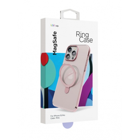 Чехол защитный VLP Ring Case с MagSafe подставкой для iPhone 15 Pro, розовый - фото 3