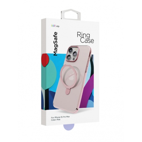 Чехол защитный VLP Ring Case с MagSafe подставкой для iPhone 15 ProMax, розовый - фото 3