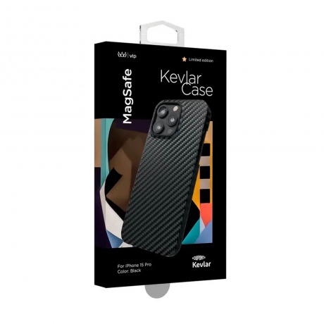 Чехол защитный VLP Kevlar Case с MagSafe для iPhone 15 Pro, черный - фото 2