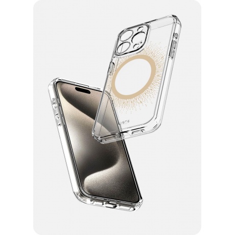 Чехол-накладка AVANA AURA Compatible with MagSafe для iPhone 15 Pro (6.1&quot;), прозрачный/золотой - фото 6