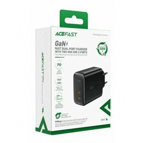 Зарядное устройство ACEFAST A29 PD50W GaN USB-C+USB-C dual port charger (EU). Цвет: черный - фото 5