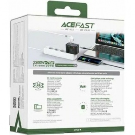 Зарядное устройство ACEFAST Z1 PD75W GaN (3*USB-C+2*USB-A) multifunctional charging adapter. Цвет: черно-серый - фото 13