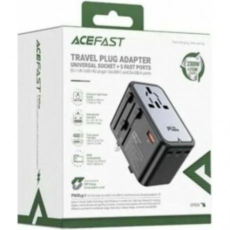 Зарядное устройство ACEFAST Z1 PD75W GaN (3*USB-C+2*USB-A) multifunctional charging adapter. Цвет: черно-серый - фото 14