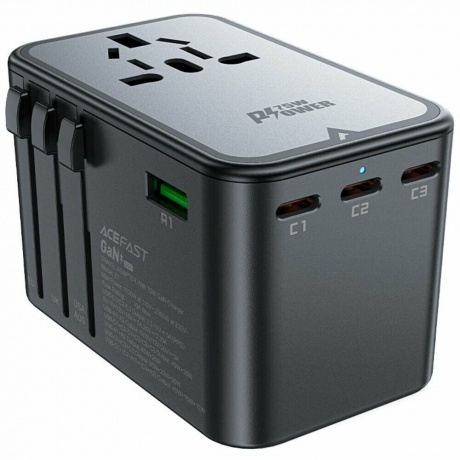 Зарядное устройство ACEFAST Z1 PD75W GaN (3*USB-C+2*USB-A) multifunctional charging adapter. Цвет: черно-серый - фото 1