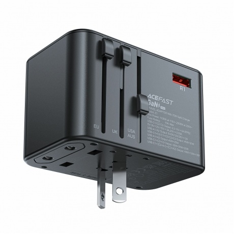 Зарядное устройство ACEFAST Z1 PD75W GaN (3*USB-C+2*USB-A) multifunctional charging adapter. Цвет: черно-серый - фото 12