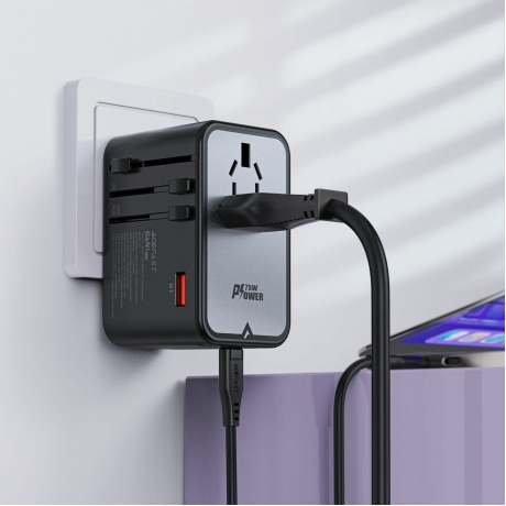 Зарядное устройство ACEFAST Z1 PD75W GaN (3*USB-C+2*USB-A) multifunctional charging adapter. Цвет: черно-серый - фото 15