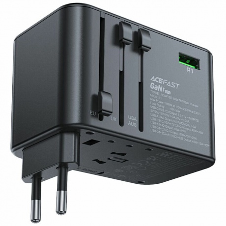 Зарядное устройство ACEFAST Z1 PD75W GaN (3*USB-C+2*USB-A) multifunctional charging adapter. Цвет: черно-серый - фото 10