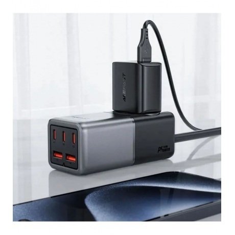 Зарядное устройство ACEFAST Z2 PD75W GaN (3*USB-C+2*USB-A) desktop charging adapter (EU). Цвет: черно-серый - фото 12