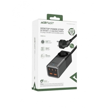 Зарядное устройство ACEFAST Z2 PD75W GaN (3*USB-C+2*USB-A) desktop charging adapter (EU). Цвет: черно-серый - фото 9