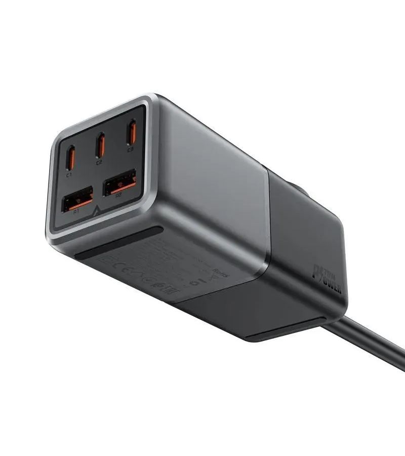 Зарядное устройство ACEFAST Z2 PD75W GaN (3*USB-C+2*USB-A) desktop charging adapter (EU). Цвет: черно-серый зарядное устройство acefast z1 pd75w gan 3 usb c 2 usb a multifunctional charging adapter цвет черно серый