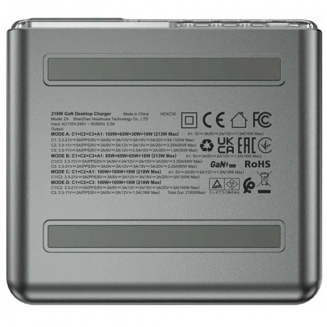 Зарядное устройство ACEFAST Z4 PD218W GaN (3*USB-C+USB-A) desktop charging adapter (EU). Цвет: серый космос - фото 4