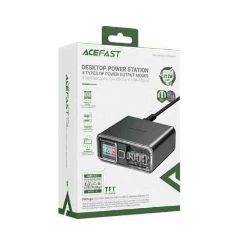 Зарядное устройство ACEFAST Z4 PD218W GaN (3*USB-C+USB-A) desktop charging adapter (EU). Цвет: серый космос - фото 7
