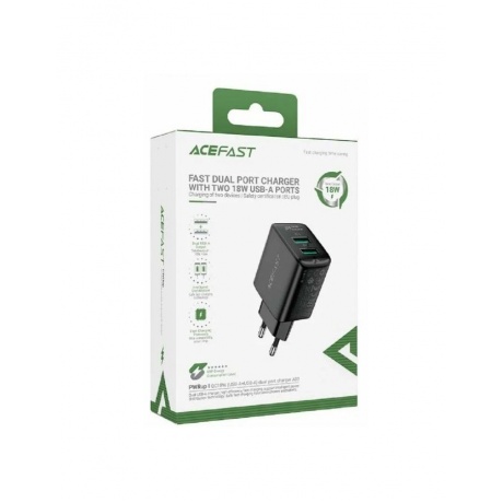 Зарядное устройство двухпортовое ACEFAST A33 QC18W USB-A+USB-A dual port charger (EU). Цвет: черный - фото 4