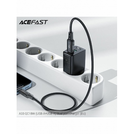 Зарядное устройство двухпортовое ACEFAST A33 QC18W USB-A+USB-A dual port charger (EU). Цвет: черный - фото 6