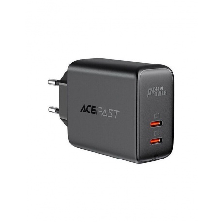 Зарядное устройство двухпортовое ACEFAST A9 PD40W USB-C+USB-C dual port charger EU. Цвет: черный - фото 1