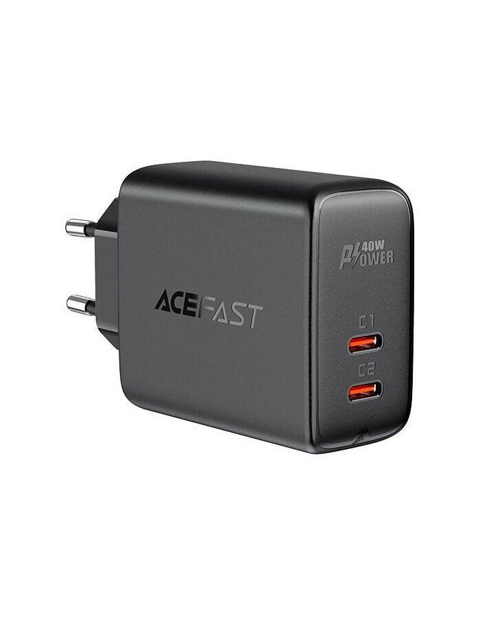 Зарядное устройство двухпортовое ACEFAST A9 PD40W USB-C+USB-C dual port charger EU. Цвет: черный сзу 2 usb c acefast a9 pd40w 40w чёрный