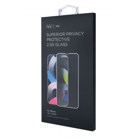 Стекло 2.5D защитное VLP Privacy для iPhone 12/12 Pro, черная рамка - фото 2