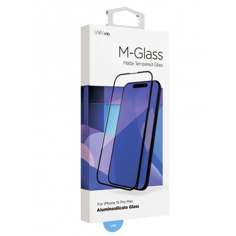 Стекло защитное 2.5D vlp M-Glass для iPhone 15 ProMax с черной рамкой, матовое - фото 2