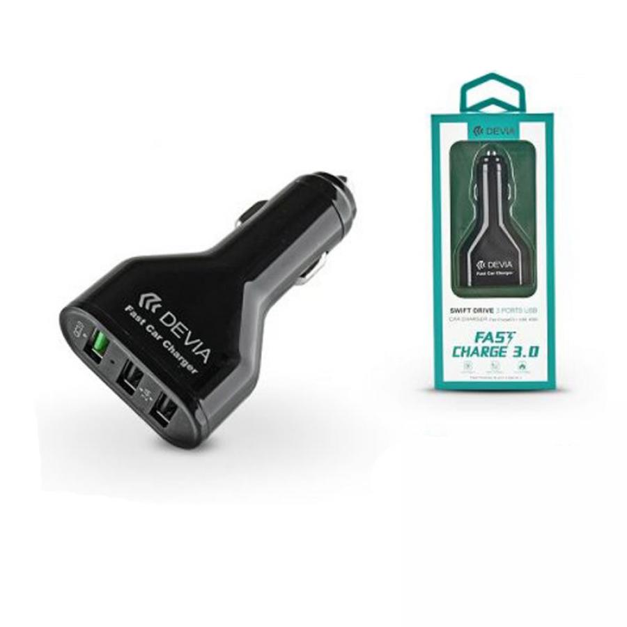 Автомобильное зарядное устройство Devia Swift Drive Car Charger 3USB QC3.0 - Black от Kotofoto