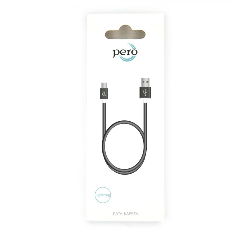 Дата-кабель PERO 8-pin Lightning, 1.2А, 0.2м, черный цена и фото