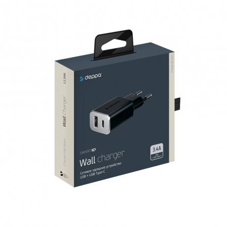 Сетевое зарядное устройство Deppa USB + USB Type-C 3.4А черный - фото 2