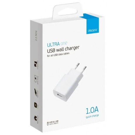 Сетевое зарядное устройство Deppa USB 1А белый Ultra - фото 2