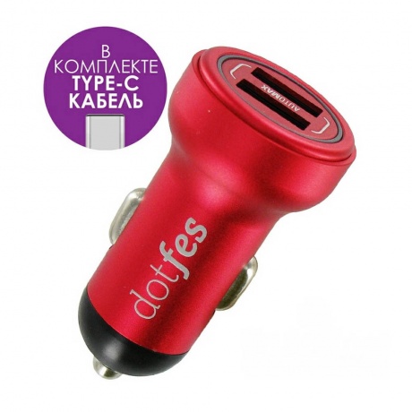 Автомобильное зарядное устройство DOTFES B05T 2xUSB 3.4A red + кабель Type-C - фото 1