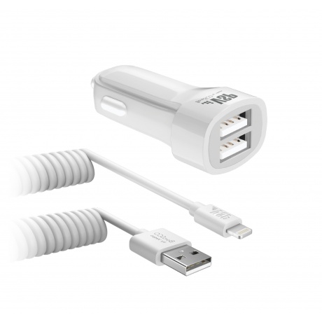 Автомобильное зарядное устройство BoraSCO 2 USB 2,1A + витой кабель 8pin 2м белый - фото 2