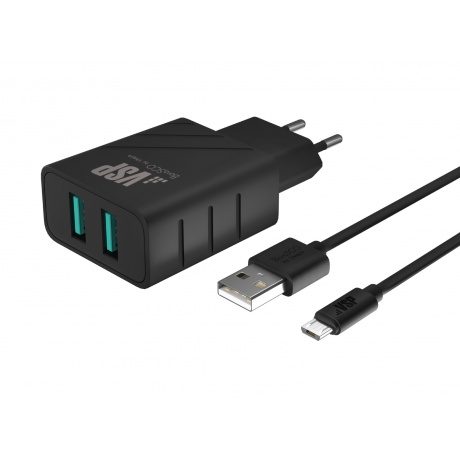 Сетевое зарядное устройство BoraSCO 2USB, 2,4A + Дата-кабель Micro USB, 2А, 1м, черное - фото 2