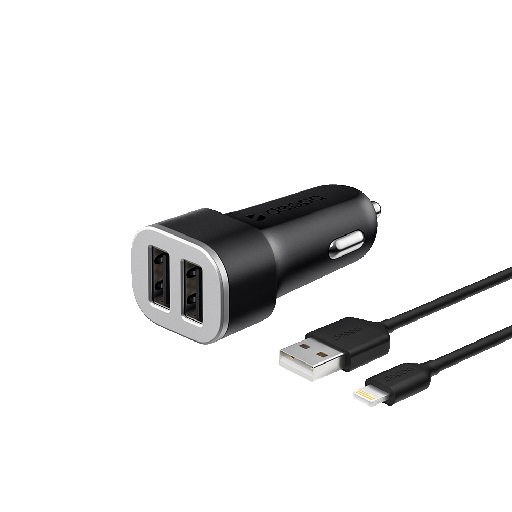 Автомобильное зарядное устройство Deppa 2 USB 2.4А дата-кабель 8-pin для Apple (MFI) черный Ultra автомобильное зарядное устройство deppa 2 usb 2 1а дата кабель micro usb черный 11206