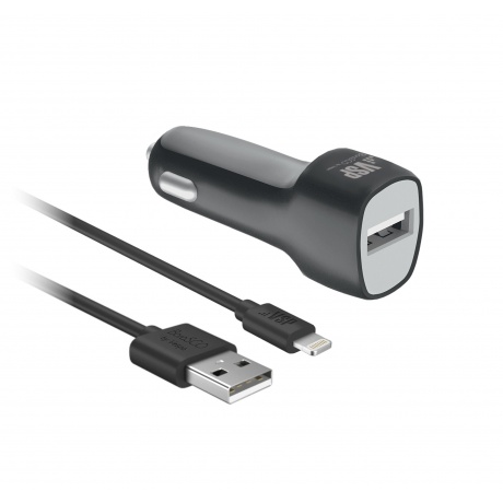 Автомобильное зарядное устройство BoraSCO (VSP) 1 USB 1A + кабель 8pin 1м (черный) - фото 2