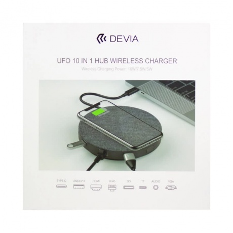 Беспроводное зарядное устройство Devia UFO 10 in 1 HUB Wireless Charger - Gray - фото 2