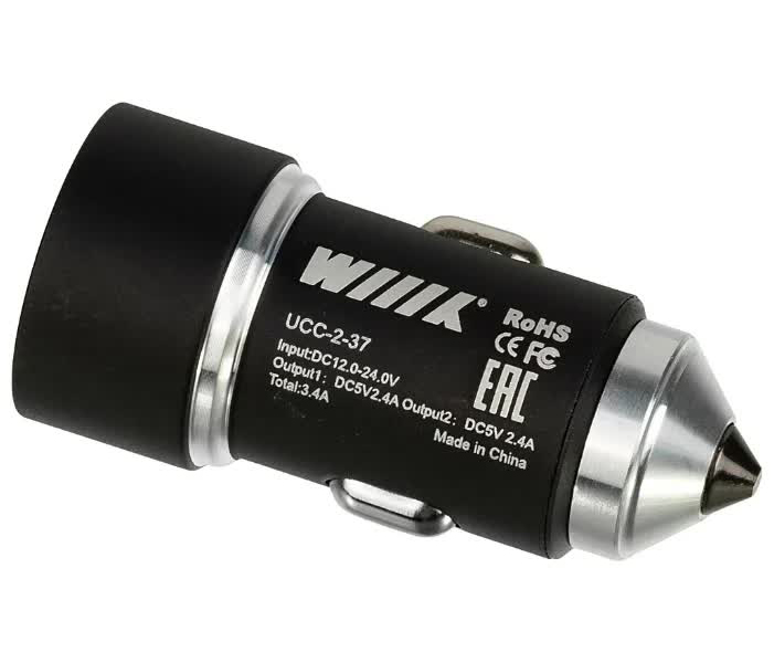 Автомобильное зар./устр. Wiiix UCC-2-37 2.4A+2.4A универсальное черный автомобильное зарядное устройство с быстрой зарядкой qc3 4 порта usb