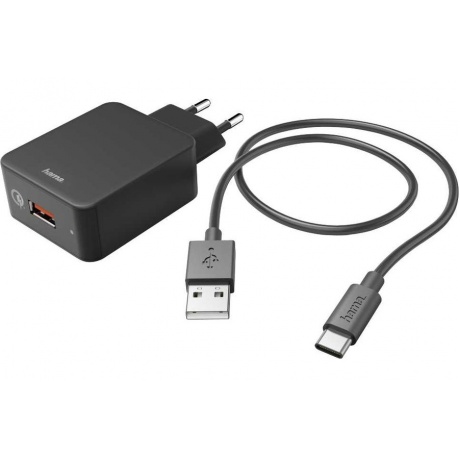 Сетевое зарядное устройство Hama H-183230 3A PD+QC кабель USB черный (00183230) - фото 2