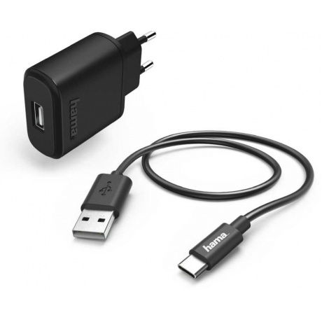 Сетевое зарядное устройство Hama H-183240 2.4A кабель USB Type C черный (00183240) - фото 1