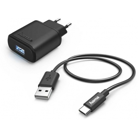 Сетевое зарядное устройство Hama H-183240 2.4A кабель USB Type C черный (00183240) - фото 2