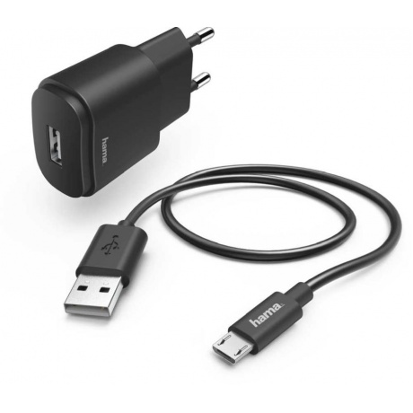 Сетевое зарядное устройство Hama H-183256 1A кабель microUSB черный (00183256) - фото 1