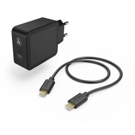 Сетевое зарядное устройство Hama H-183326 3A PD+QC кабель USB Type C черный (00183326) - фото 1