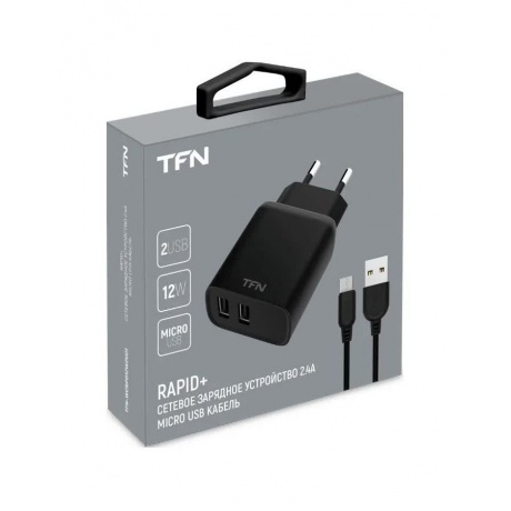 Сетевое зарядное устройство TFN 2 RAPID 2.4A+microUSB black - фото 2
