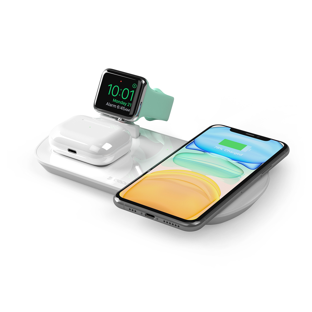 Зарядная станция Deppa 3 в 1: iPhone Apple Watch Airpods беспроводная 175 Вт белая