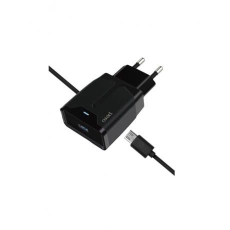 Сетевое зарядное устройство PERO TC04 1USB 2.1A + MICRO-USB CABLE черный - фото 1