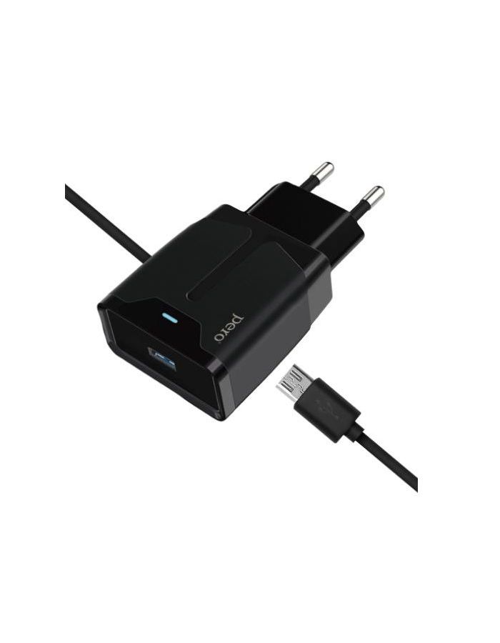 Сетевое зарядное устройство PERO TC04 1USB 2.1A + MICRO-USB CABLE черный