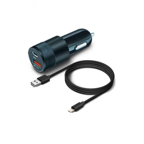 Автомобильное зарядное устройство BoraSCO Power Delivery + QC 3.0, 38W+ дата-кабель Type-C - 8 pin, черное - фото 1