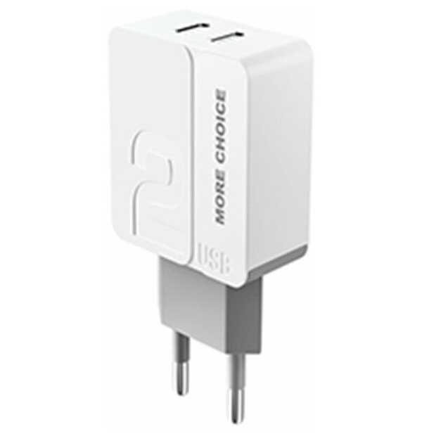 Сетевое зарядное устройство More choice NC46 2USB 2.4A бело-серый цена и фото