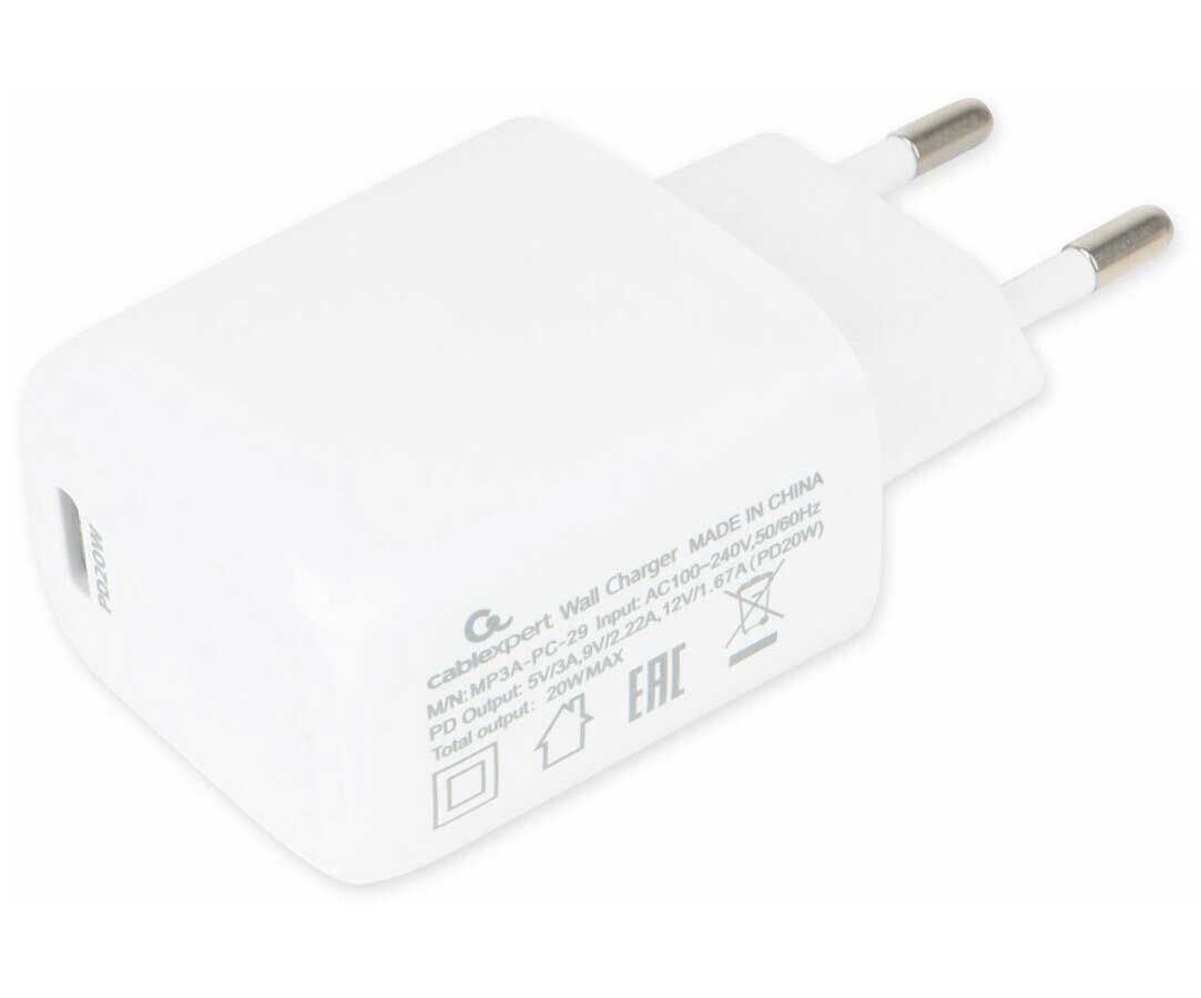 Сетевое зарядное устройство Cablexpert MP3A-PC-29, PD20W,QC3.0,белый цена и фото