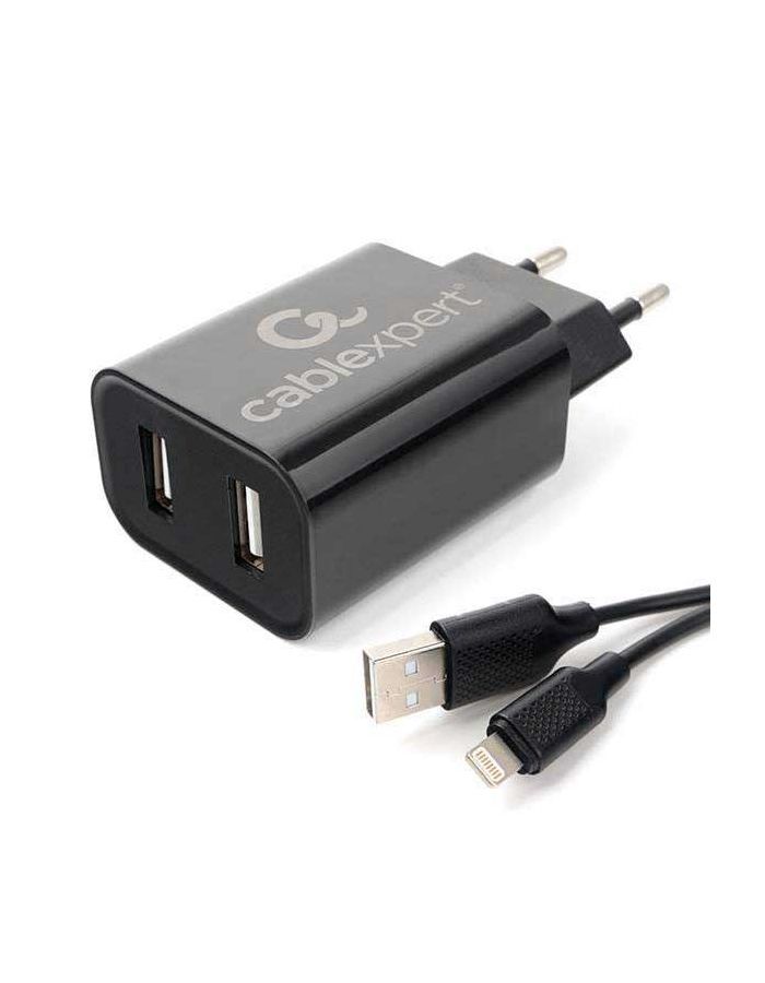 Сетевое зарядное устройство Cablexpert MP3A-PC-36 USB 2 порта, 2.4A, черный + кабель 1м lightning сетевое з у dата кабель cablexpert mp3a pc 37 usb 2 порта 2 4a черный кабель 1м type c